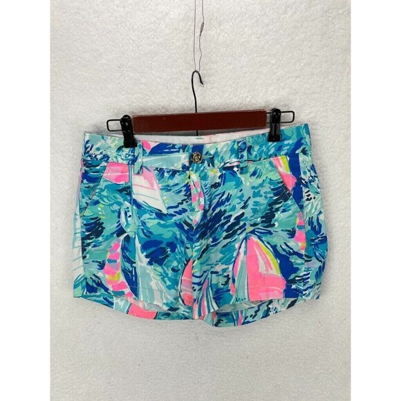 Lilly Pulitzer Callahan Shorts Women’s 0 Sparkling Blue Hey Bay Bay 5” Inseam - Picture 2 of 10